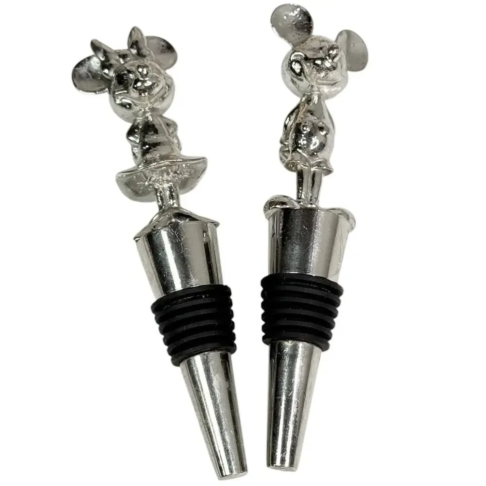 Disney Mickey Mouse Bottle Stoppers Minnie Mouse Set 2 Mousewares Silver Metal